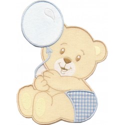 Iron-on Patch - Teddy Bear with Balloon - Light Blue